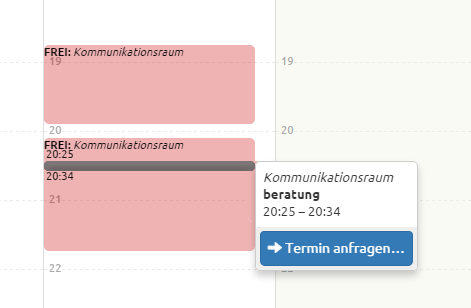 Calendario de reserva de citas con cursor de cita